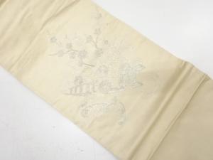 アンティーク　銀彩　舟に枝梅・菊模様袋帯（材料）